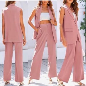 PRETTYGARDEN Women's 2 Piece Sleeveless vest trouser Suit Set pink